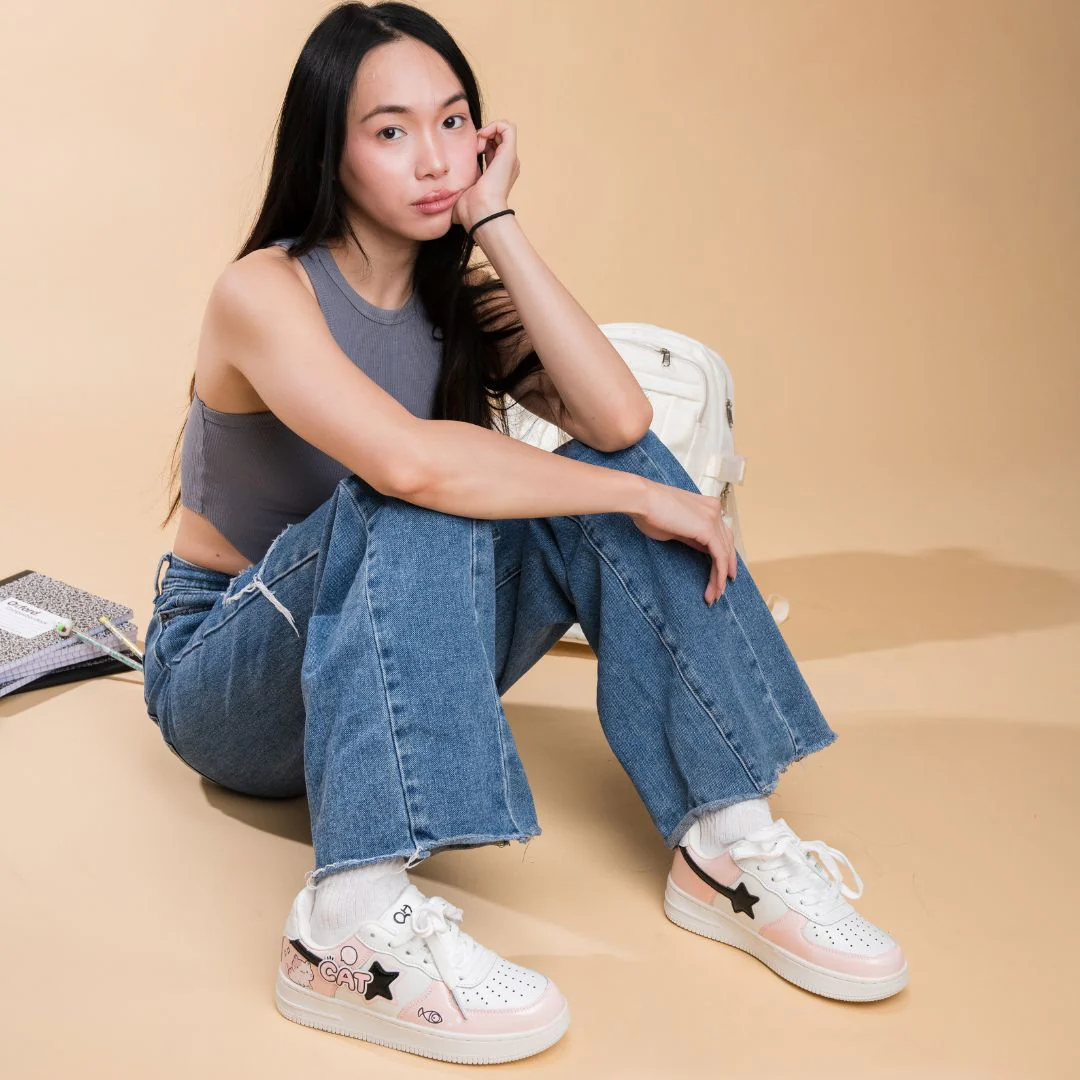 Hand Painted Loving Cat Strawberry Milk Pink Sneakers - Unisex - Image 5
