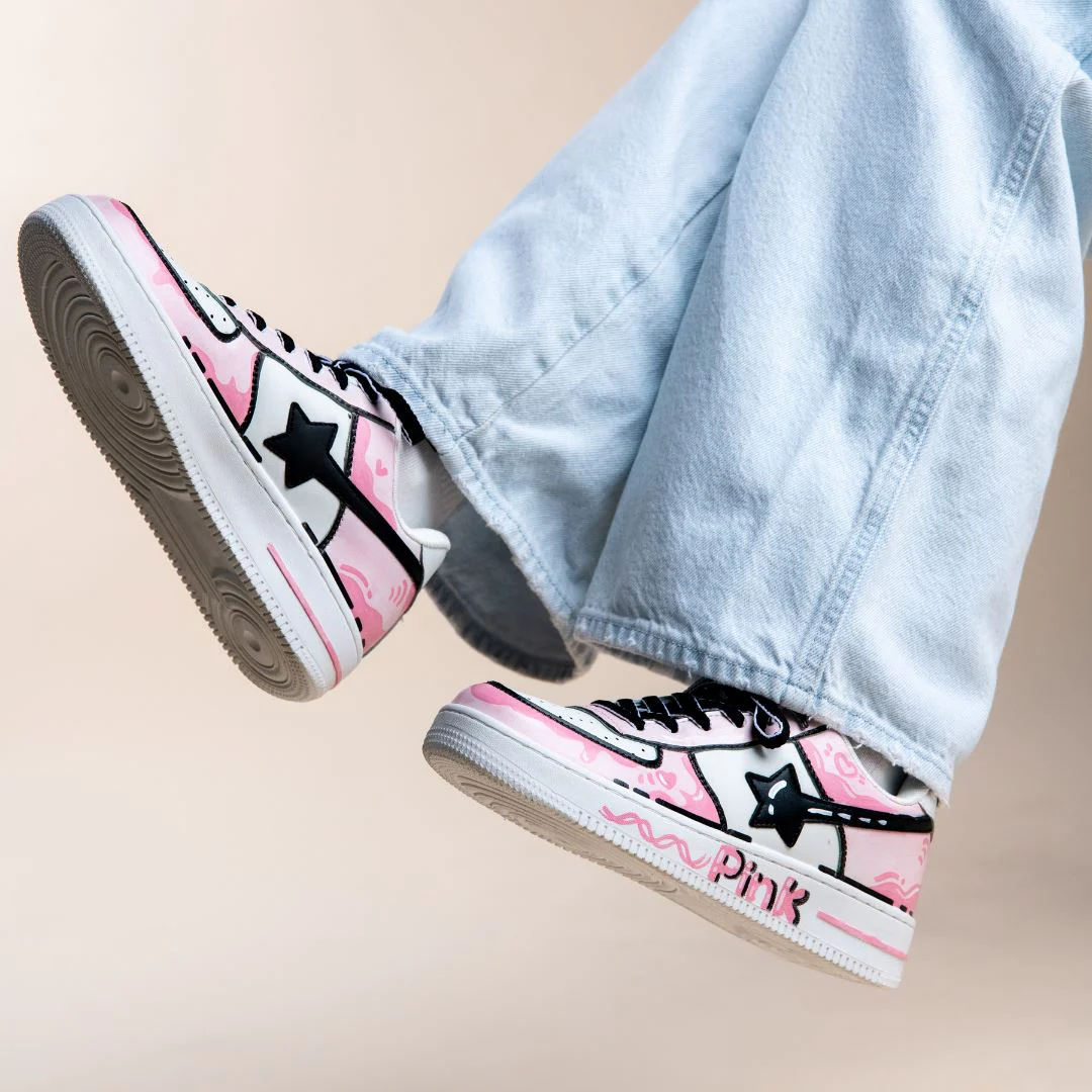 Hand Painted Pink Casual White Shoes - Unisex - Image 7