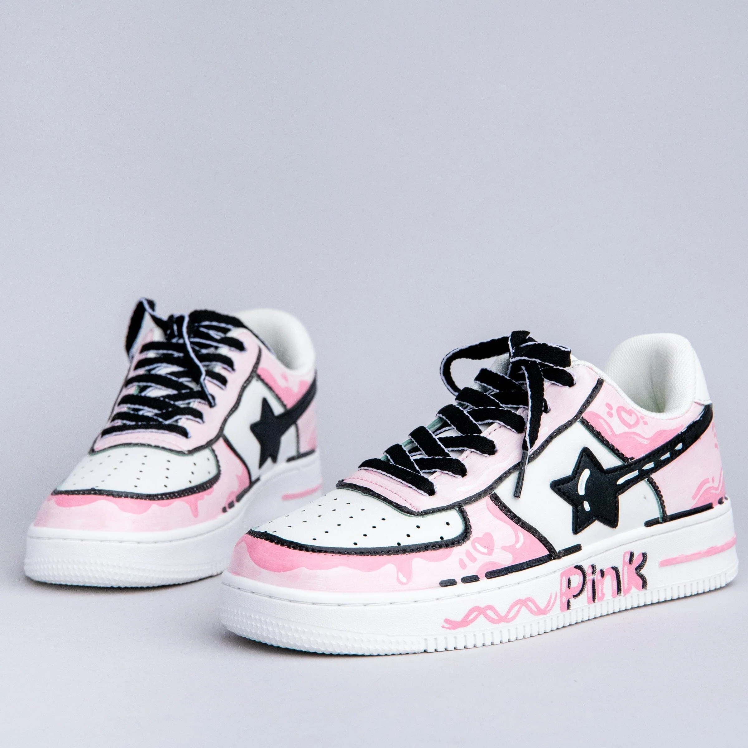 Hand Painted Pink Casual White Shoes - Unisex - Image 3