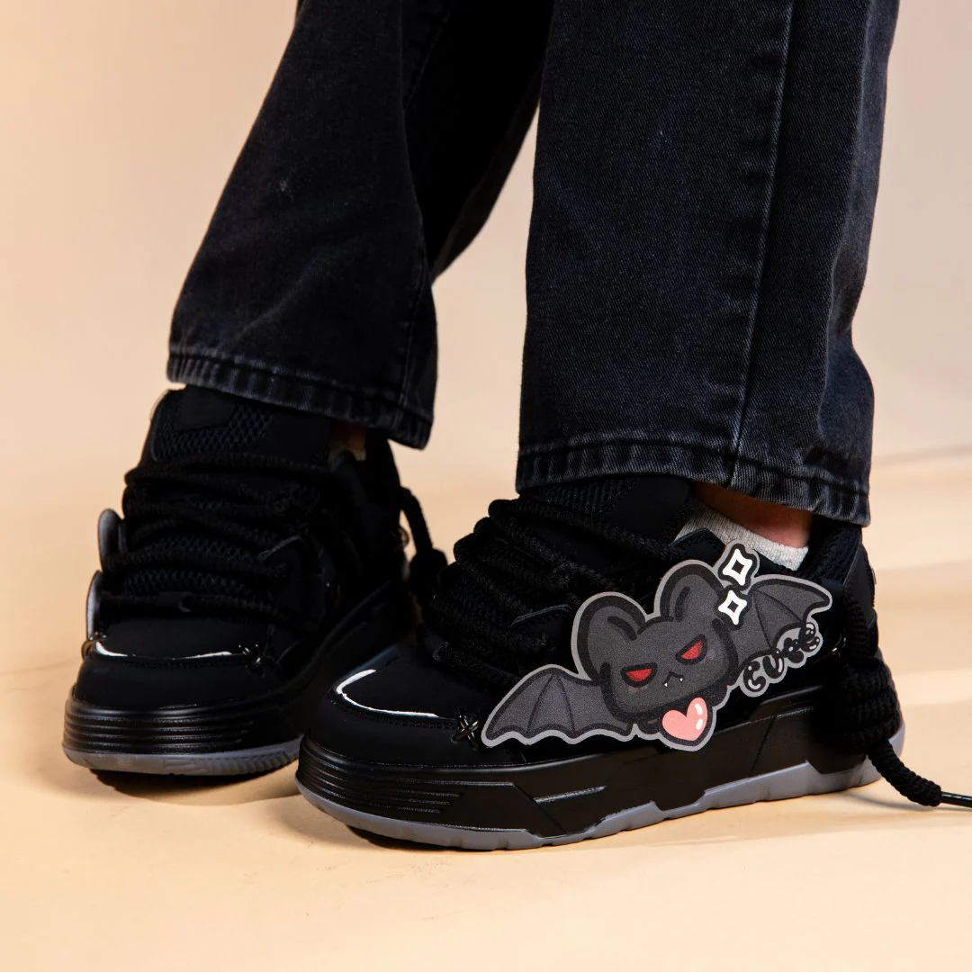 Kawaii Bat Midnight Black Chunky Shoes - Unisex - Image 9