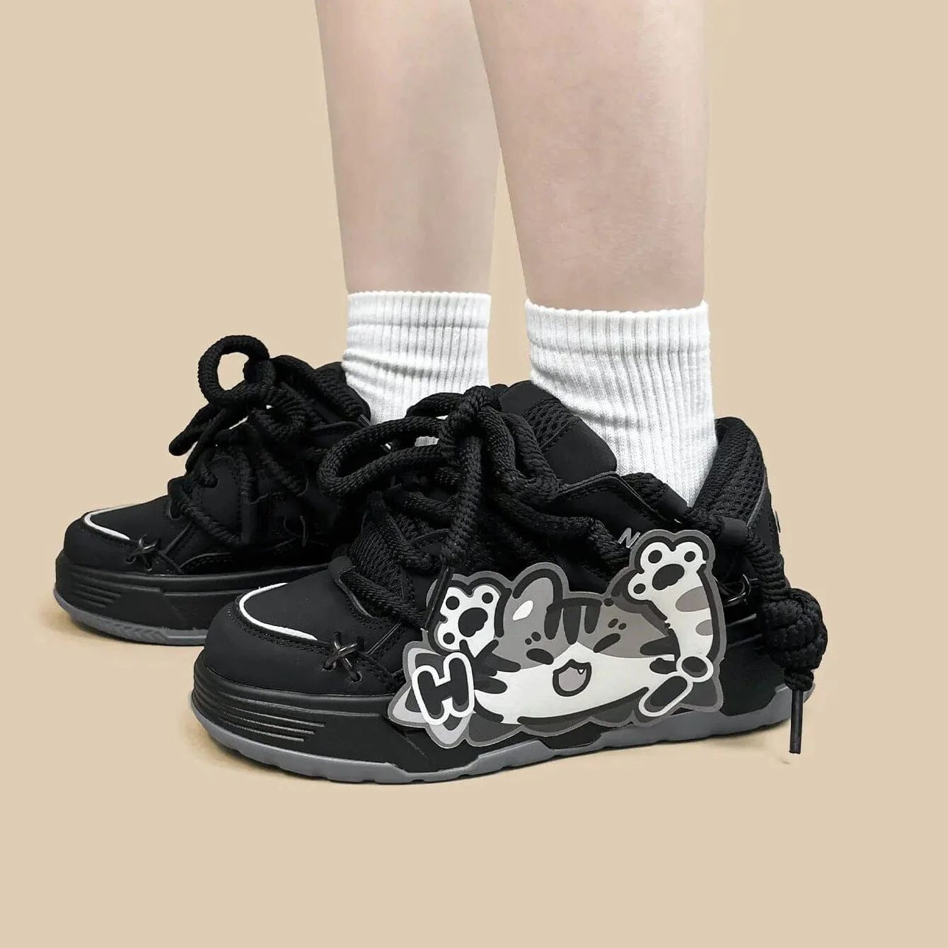 *CLEARANCE* Kawaii Neko Midnight Black Chunky Shoes - Unisex - Image 5