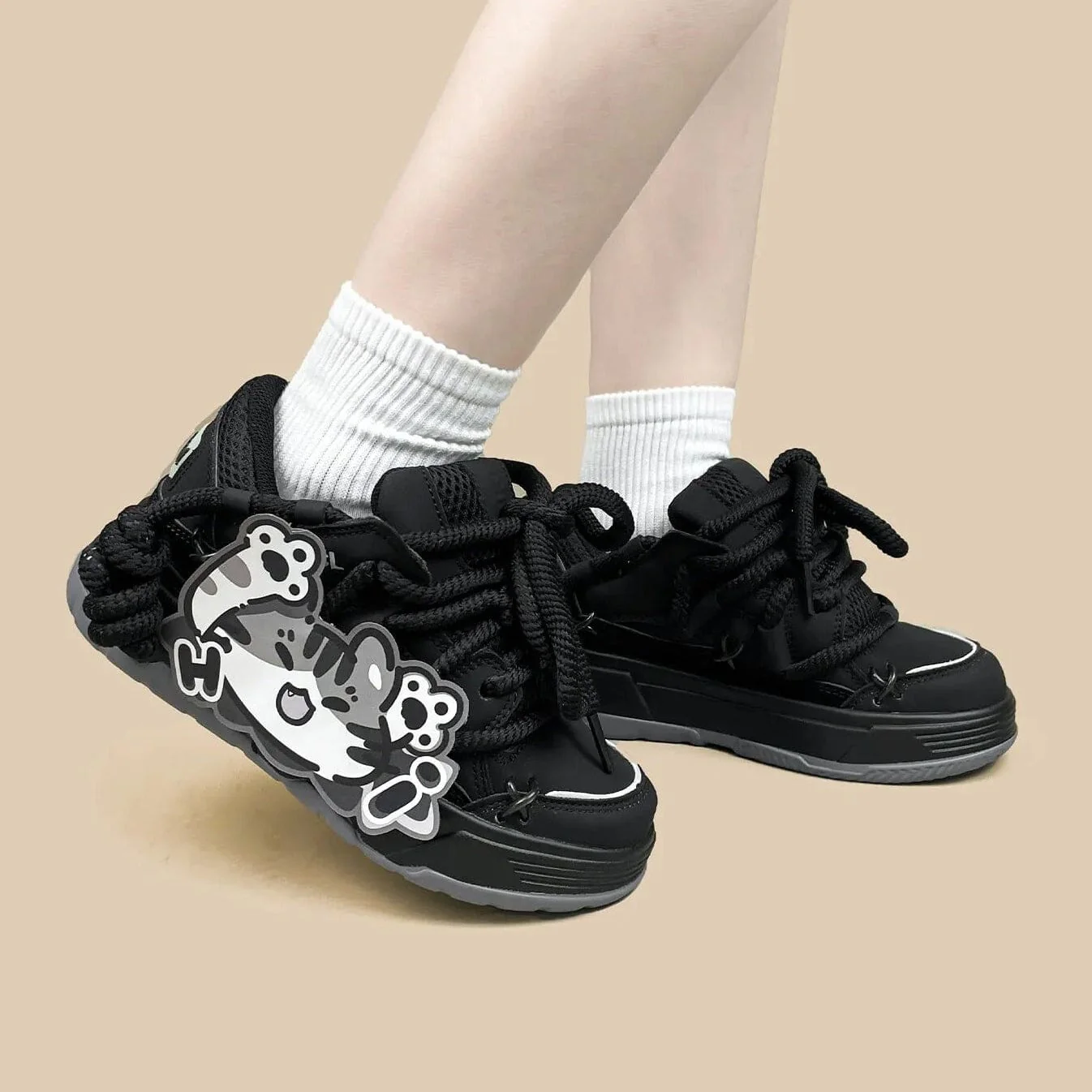 *CLEARANCE* Kawaii Neko Midnight Black Chunky Shoes - Unisex - Image 6