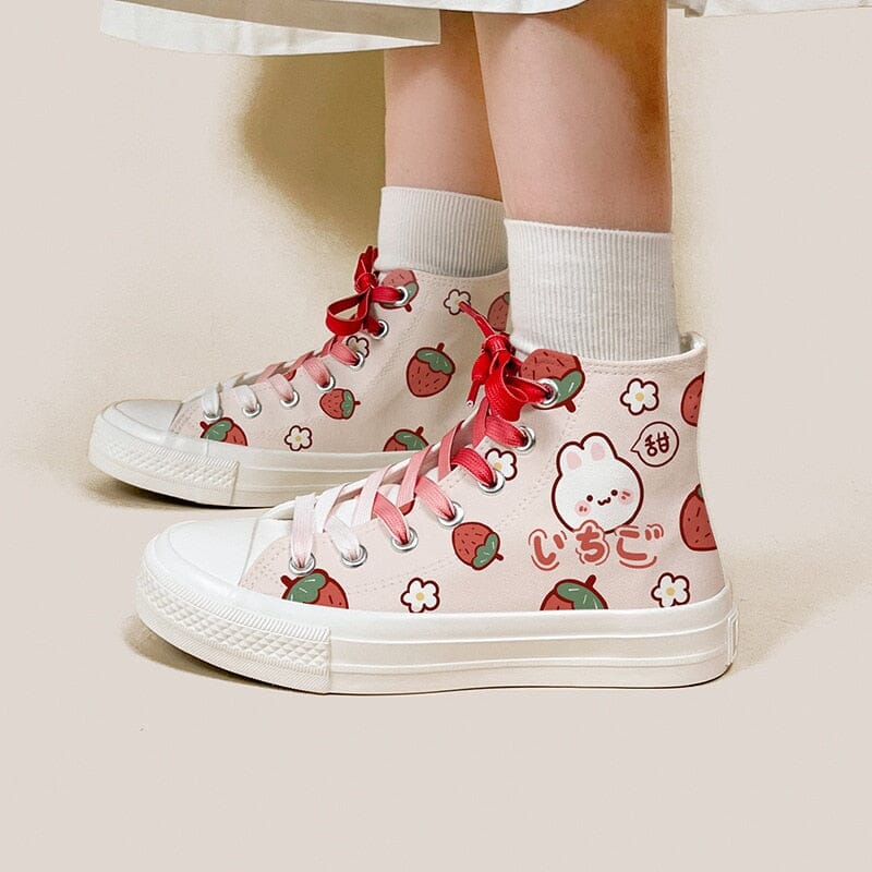 *CLEARANCE* Kawaii Strawberry Bunny High Top Canvas Shoes - Women's - Image 3