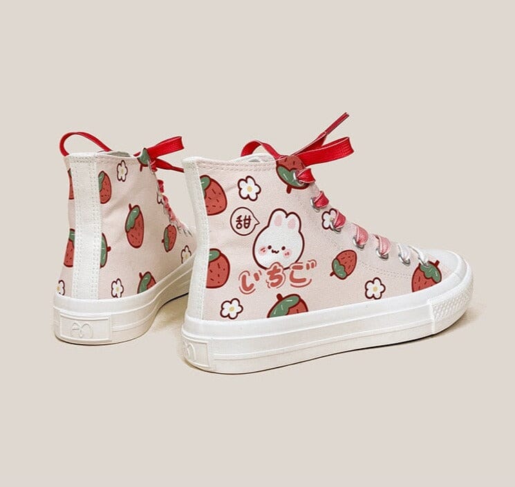 *CLEARANCE* Kawaii Strawberry Bunny High Top Canvas Shoes - Women's - Image 5
