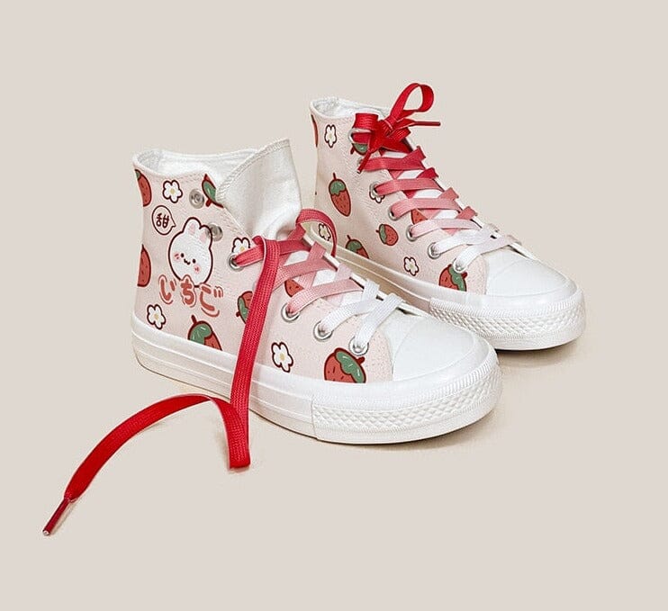 *CLEARANCE* Kawaii Strawberry Bunny High Top Canvas Shoes - Women's - Image 6