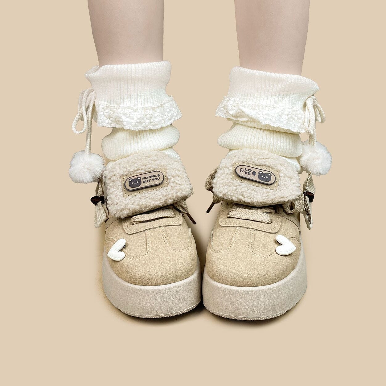 *CLEARANCE* Loving Bear Chunky Beige Foldover Shoes - Women's - Image 6