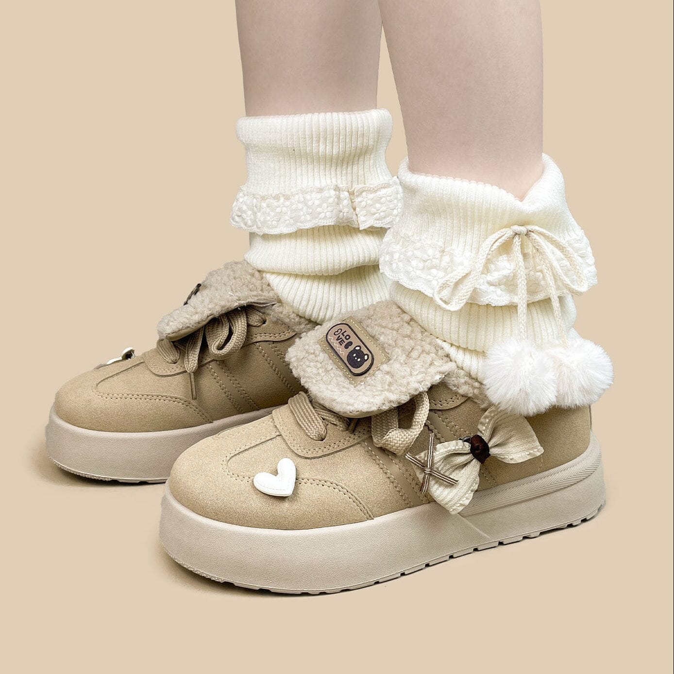 *CLEARANCE* Loving Bear Chunky Beige Foldover Shoes - Women's - Image 8