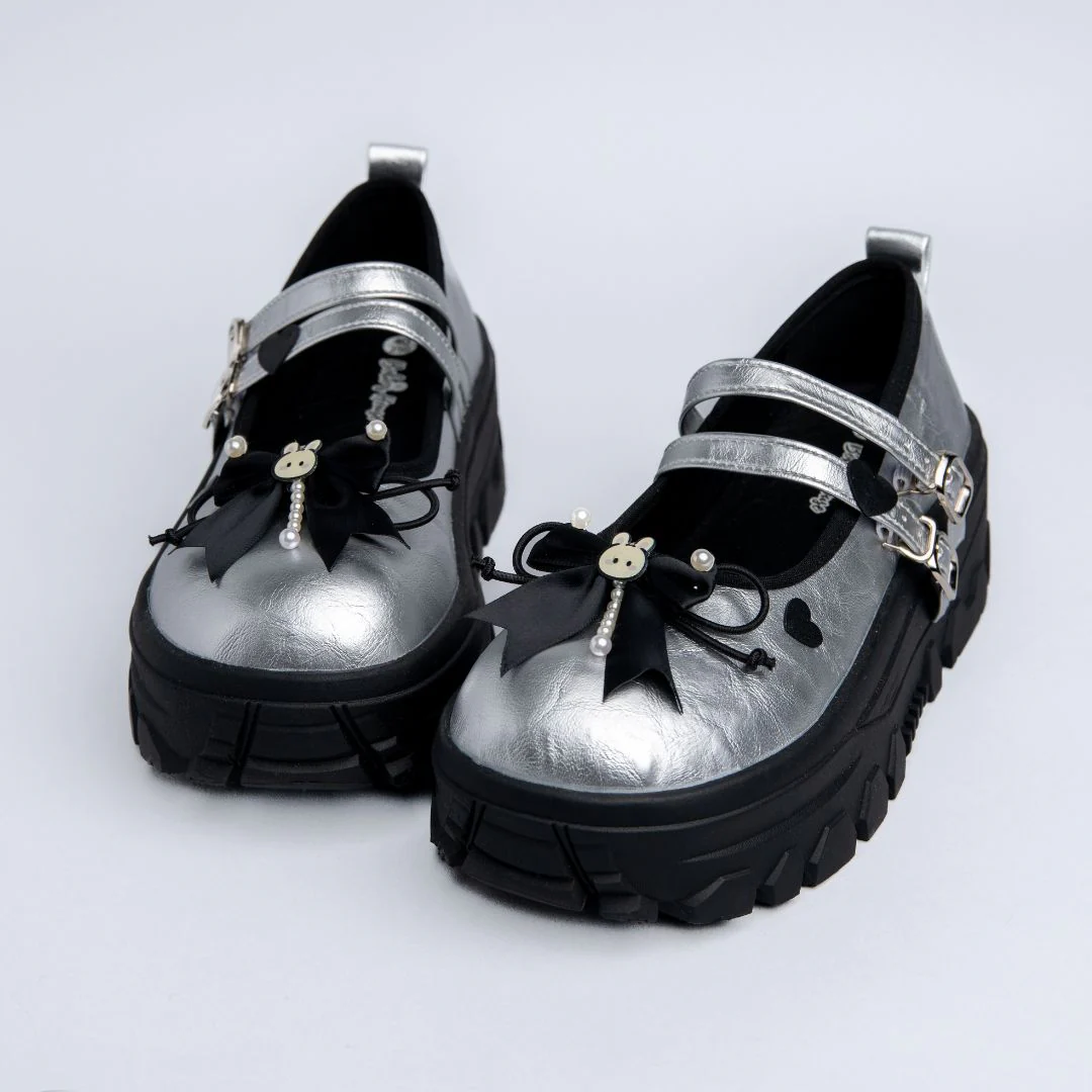 *CLEARANCE* Moonlight Silver Bunny Mary Janes Platform Sneakers - Women's
