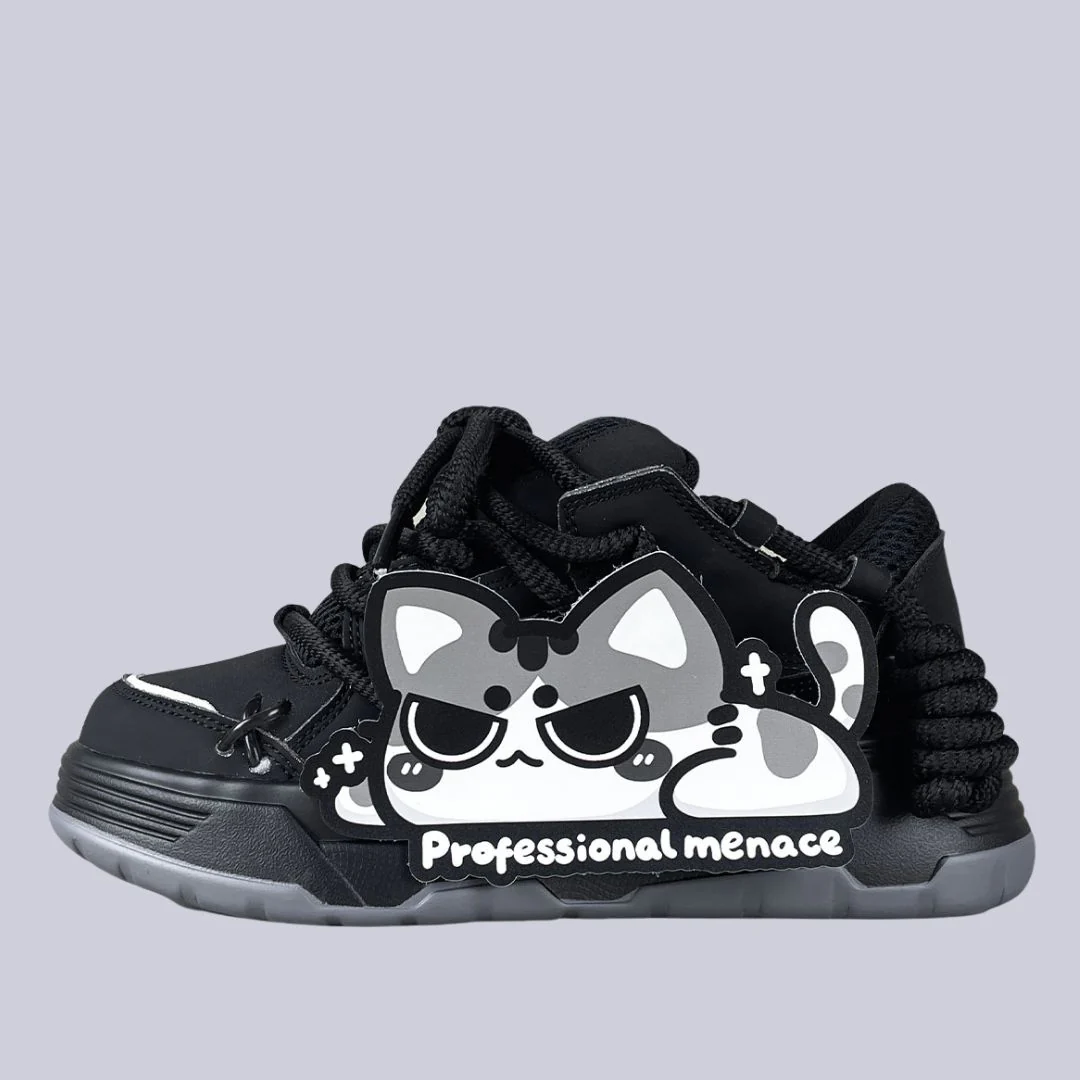 *CLEARANCE* Shadow Meow Chunky Casual Black Sneakers – Unisex