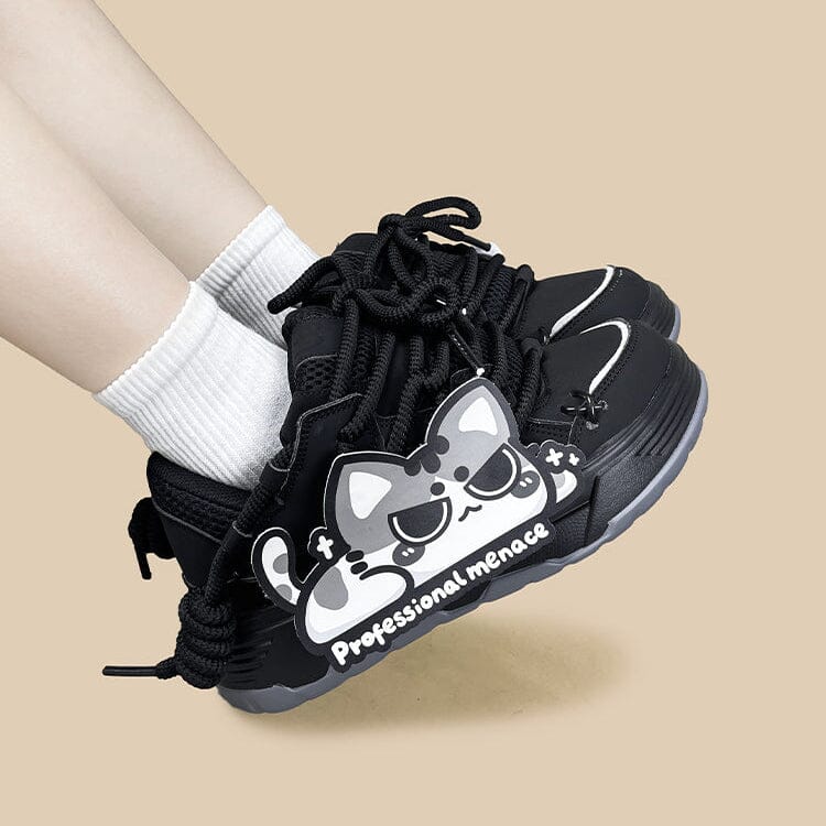 *CLEARANCE* Shadow Meow Chunky Casual Black Sneakers – Unisex - Image 4