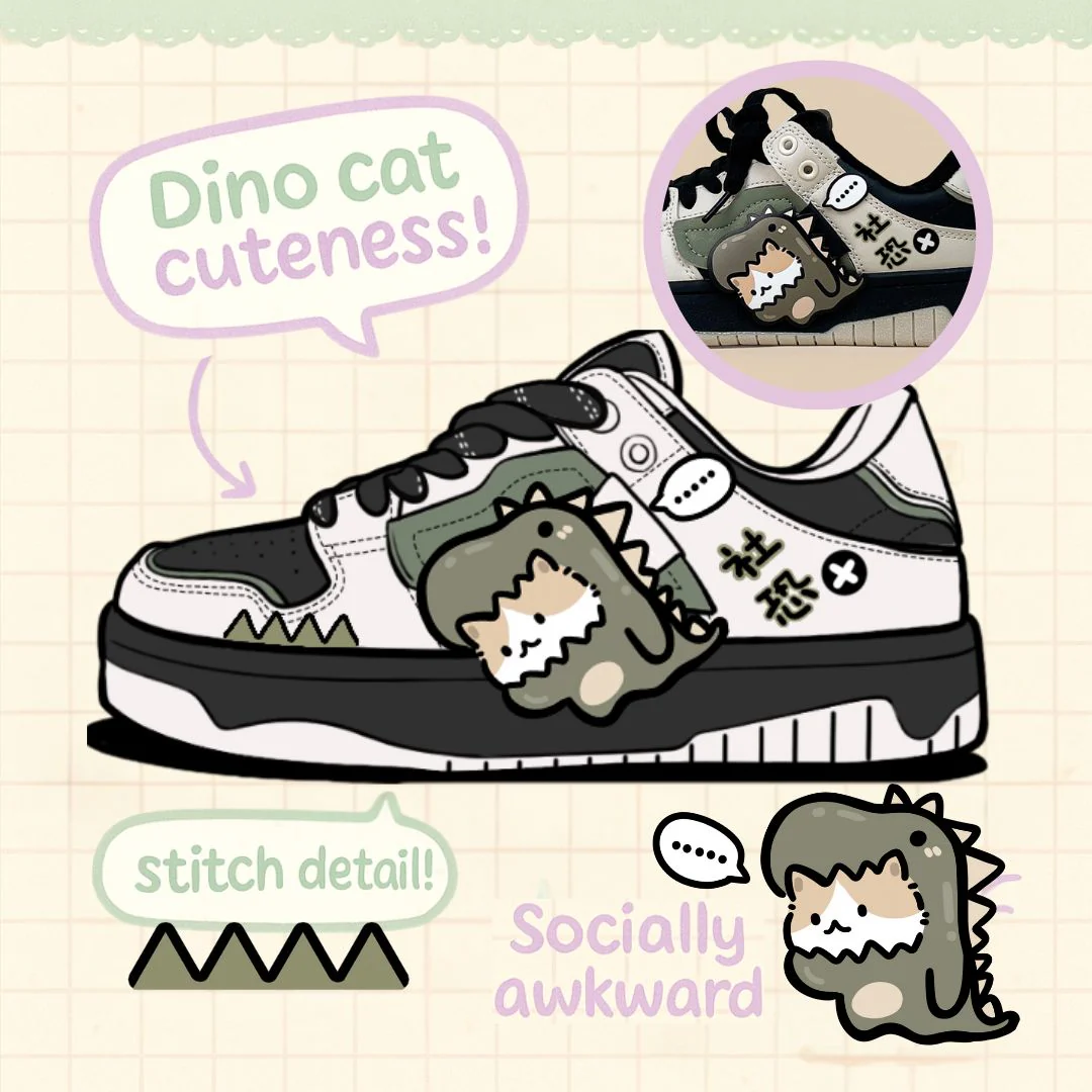 Super Shy Dino Cat Chunky Casual Sneakers - Unisex - Image 10
