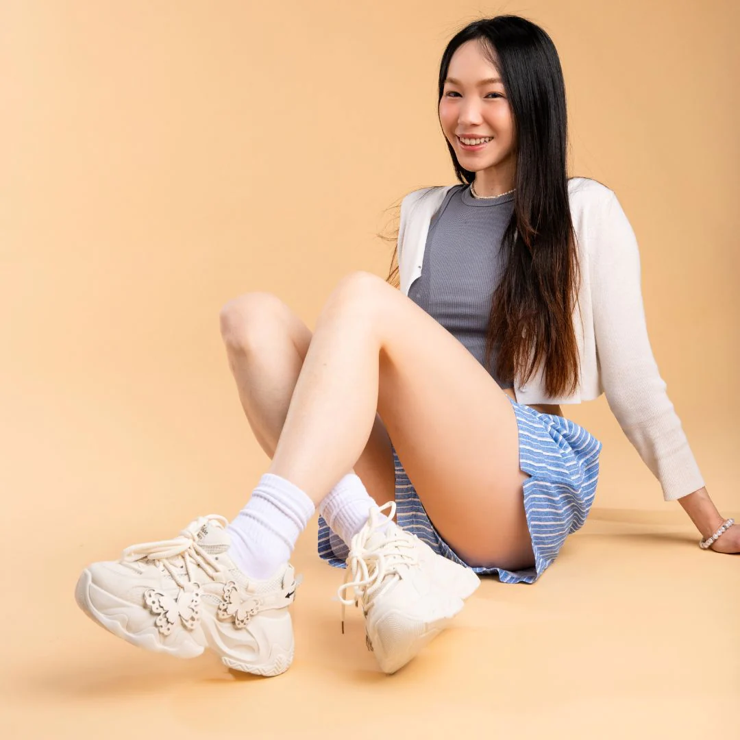 *CLEARANCE* Ultra Chunky Sole Lovely Butterfly White Sneakers - Women's - Image 3