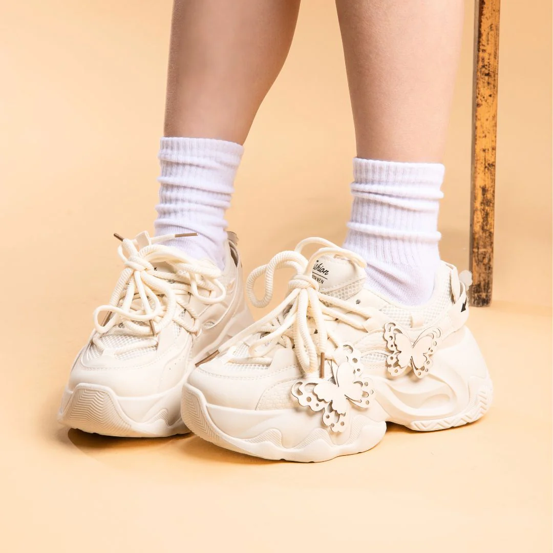 *CLEARANCE* Ultra Chunky Sole Lovely Butterfly White Sneakers - Women's - Image 5