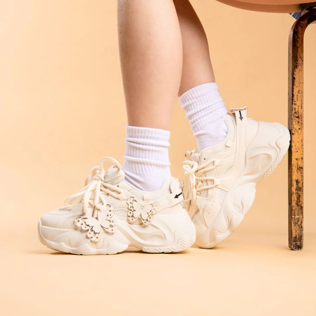 *CLEARANCE* Ultra Chunky Sole Lovely Butterfly White Sneakers - Women's - Image 6