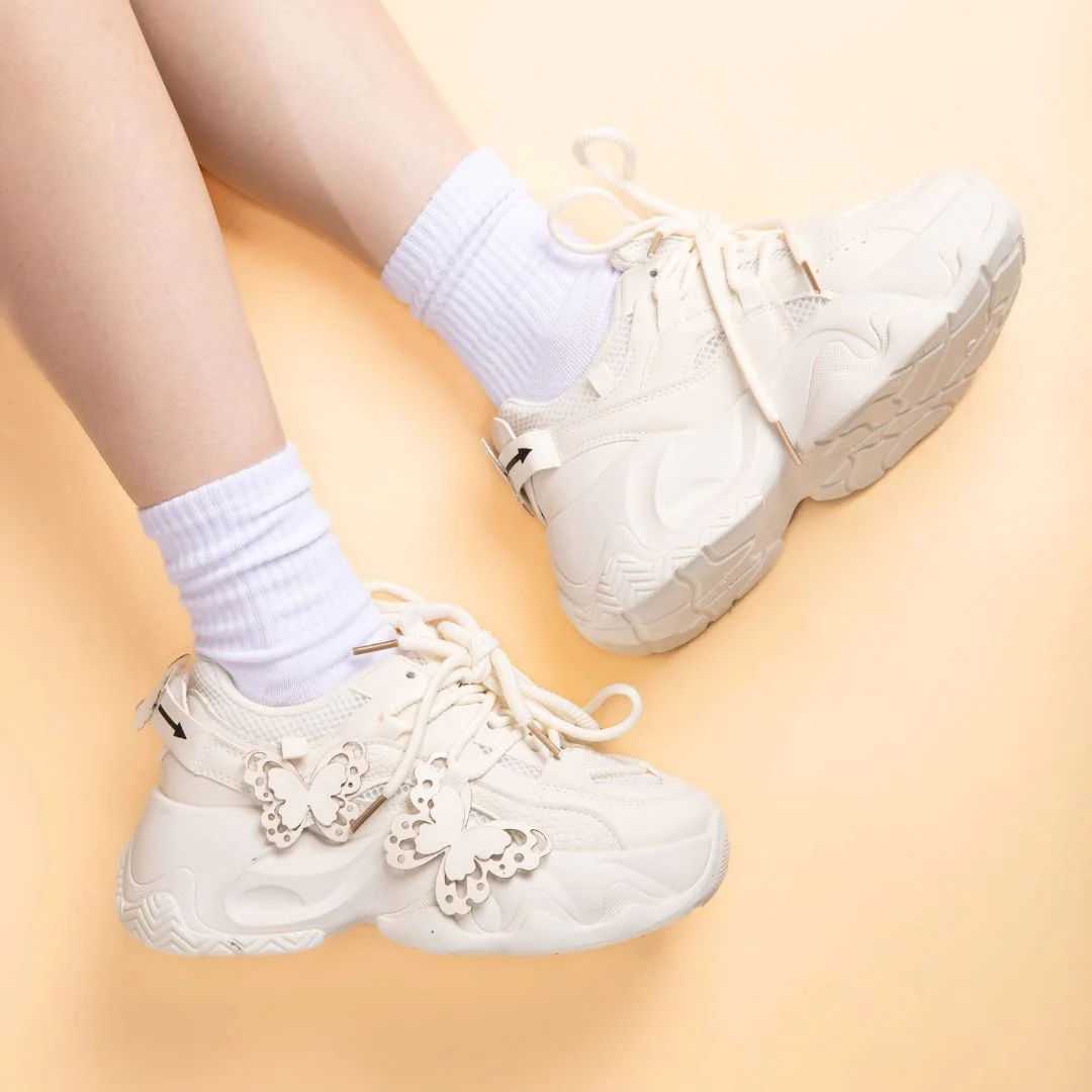 *CLEARANCE* Ultra Chunky Sole Lovely Butterfly White Sneakers - Women's - Image 7