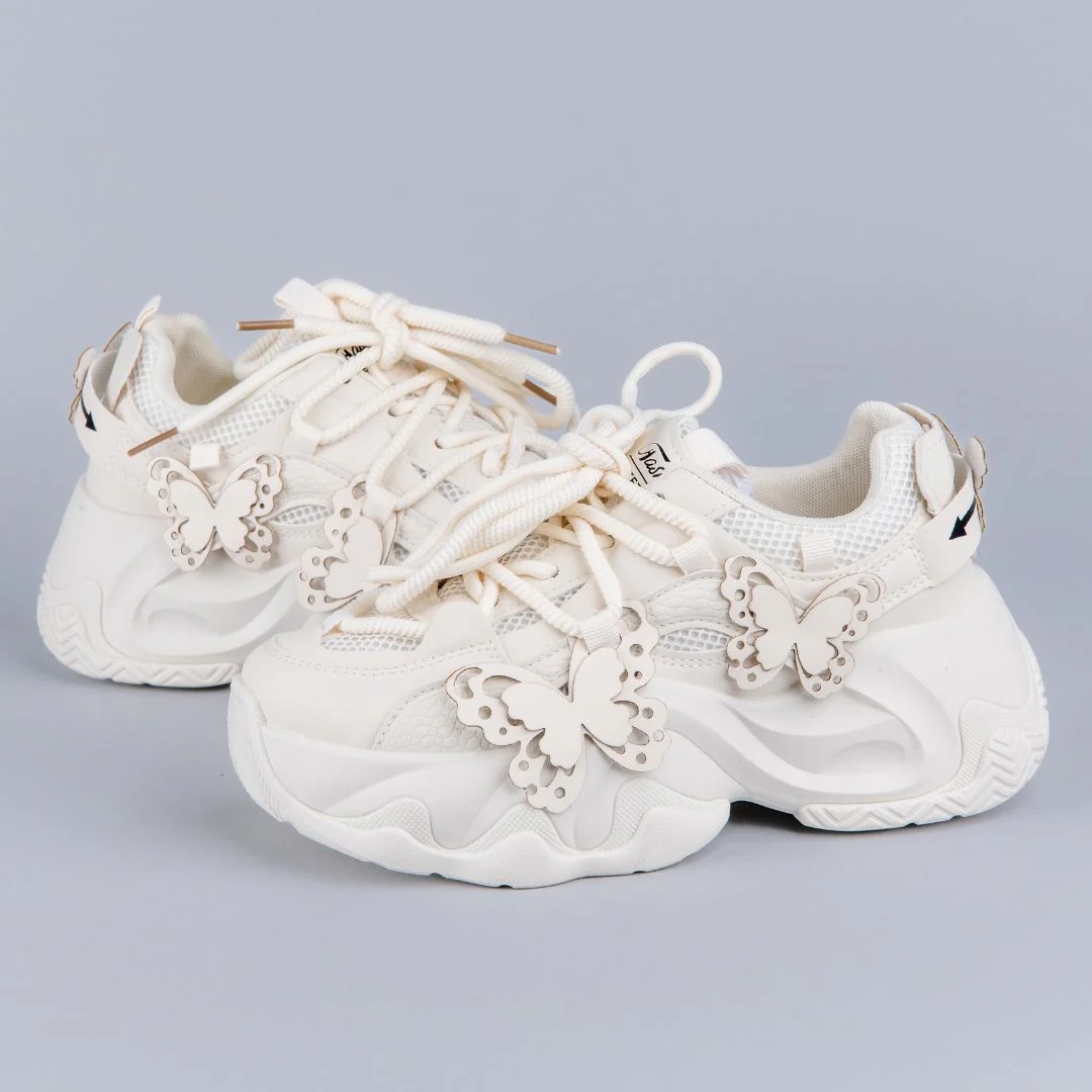 *CLEARANCE* Ultra Chunky Sole Lovely Butterfly White Sneakers - Women's - Image 8