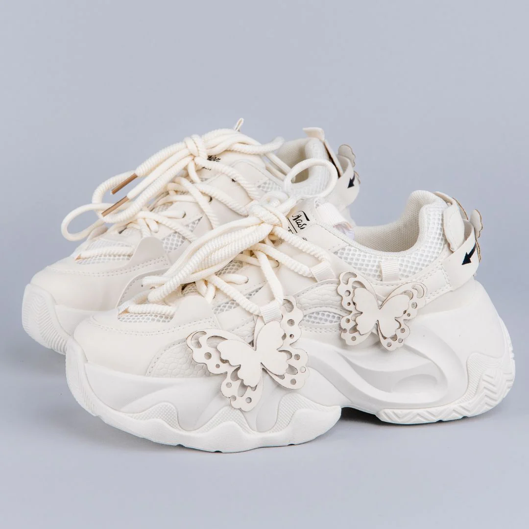 *CLEARANCE* Ultra Chunky Sole Lovely Butterfly White Sneakers - Women's - Image 9
