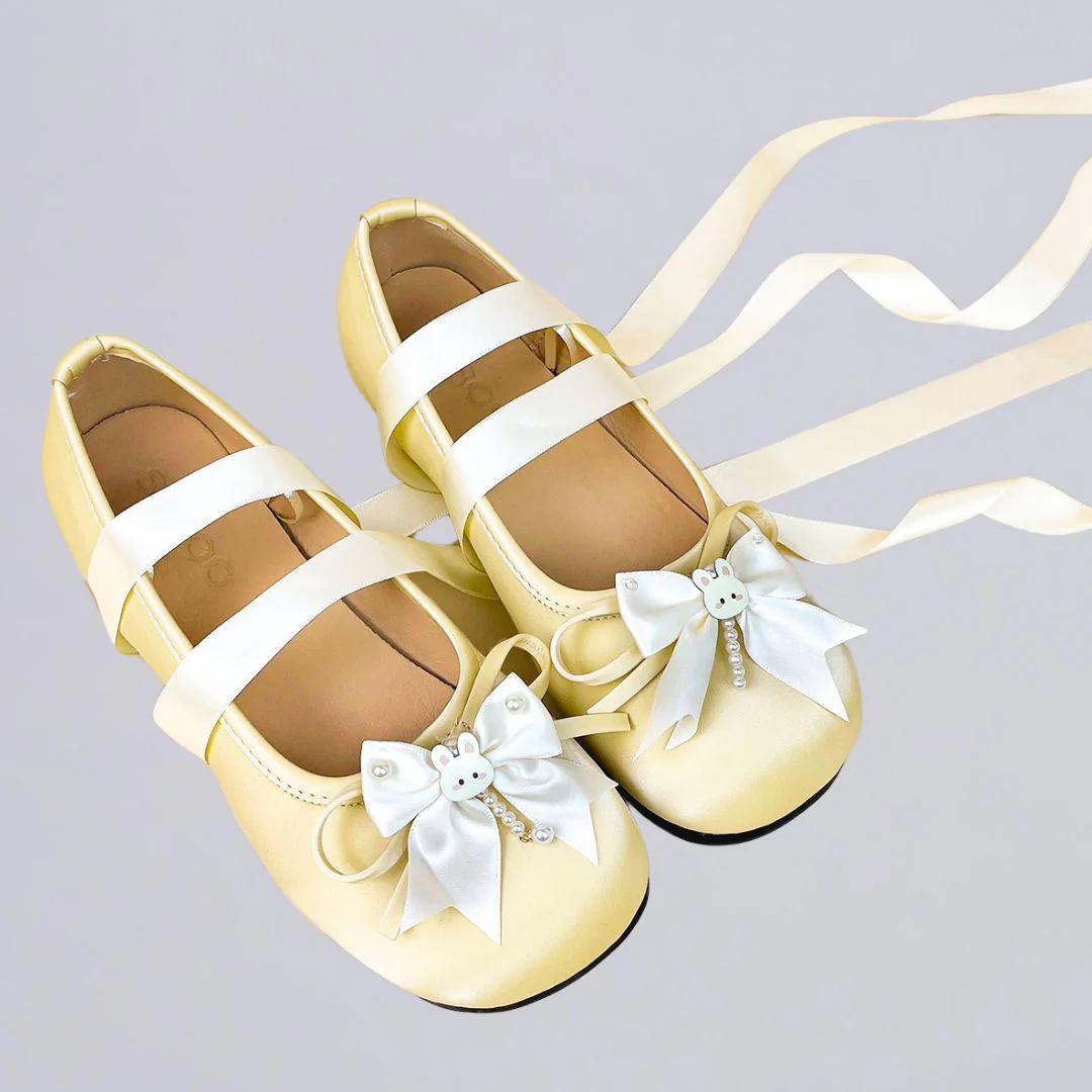 *CLEARANCE* Ultra Pretty Butter Yellow Bunny Satin Ribbon Ballet Flats - Women's