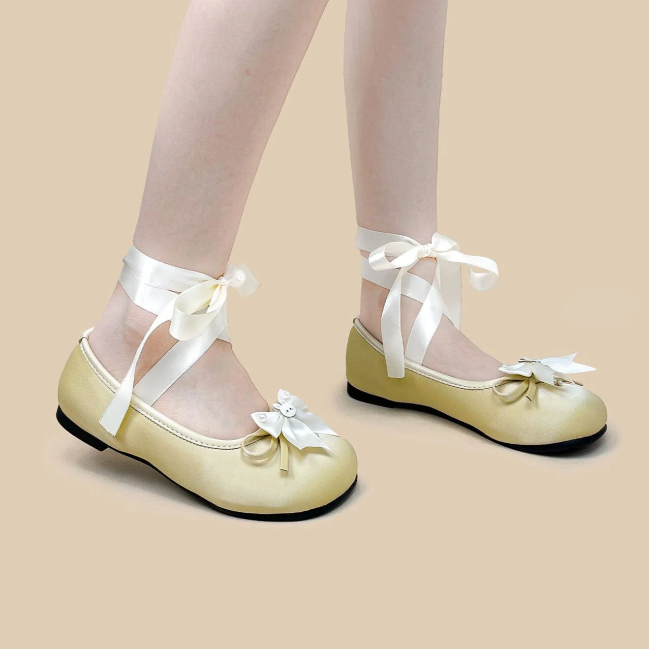 *CLEARANCE* Ultra Pretty Butter Yellow Bunny Satin Ribbon Ballet Flats - Women's - Image 2
