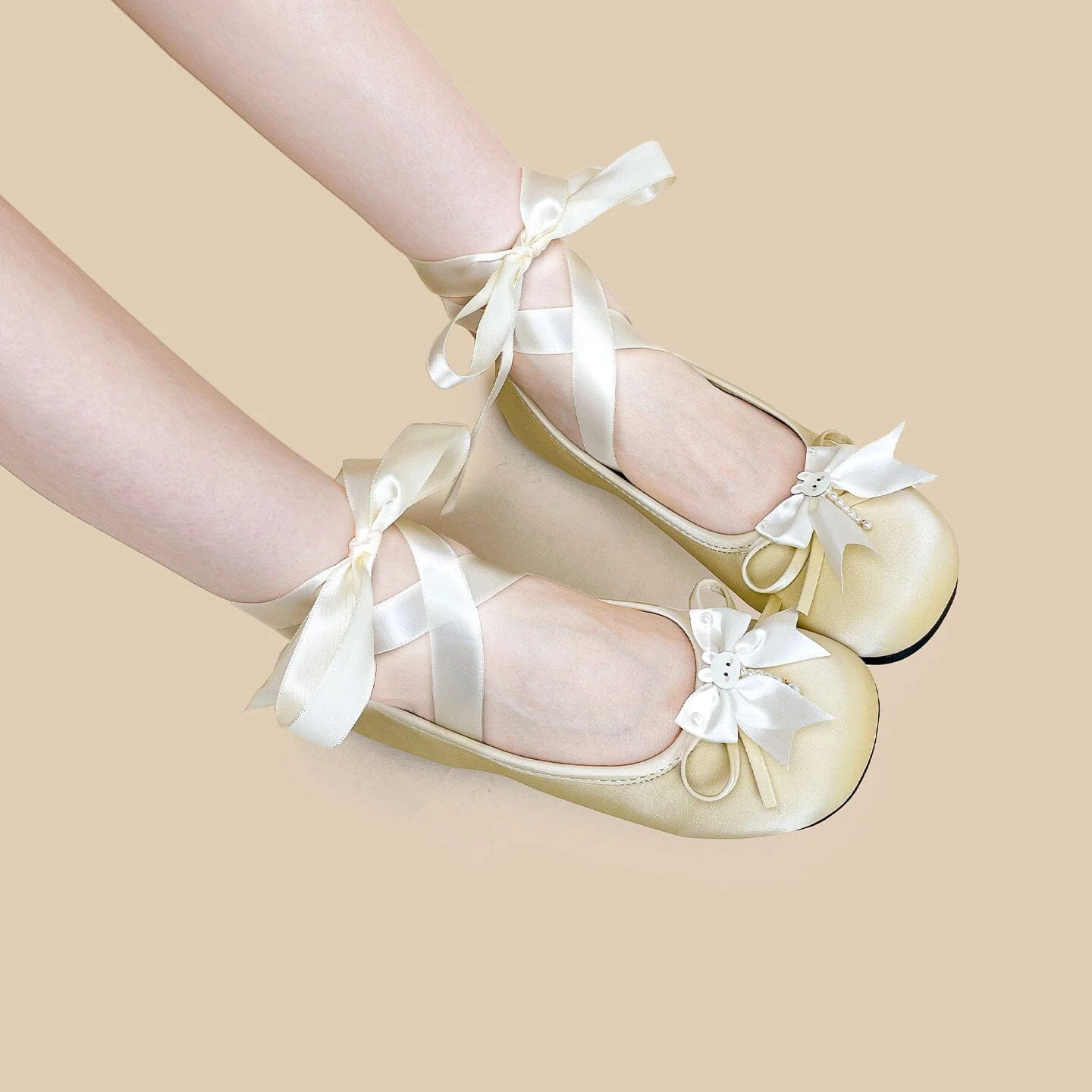 *CLEARANCE* Ultra Pretty Butter Yellow Bunny Satin Ribbon Ballet Flats - Women's - Image 5