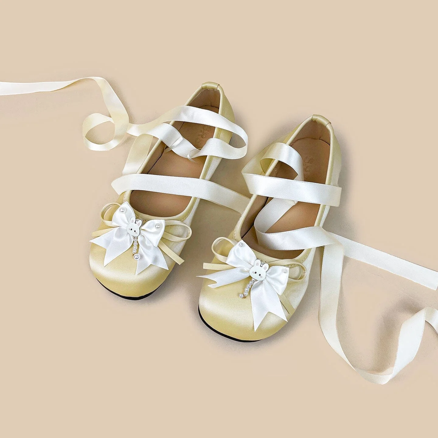 *CLEARANCE* Ultra Pretty Butter Yellow Bunny Satin Ribbon Ballet Flats - Women's - Image 7