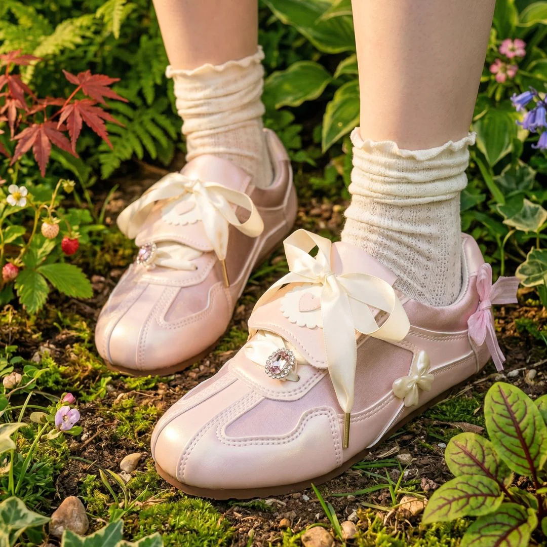 Coquette Porcelain Blush Pink Bow Charm Sneakers - Women's - Image 4