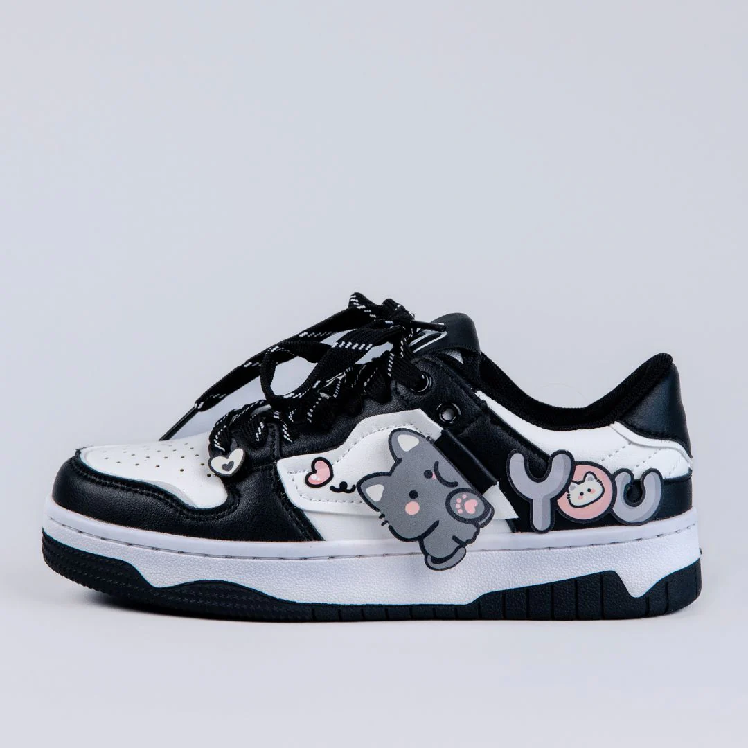 Cute Heart Neko Chunky Black Shoes - Unisex