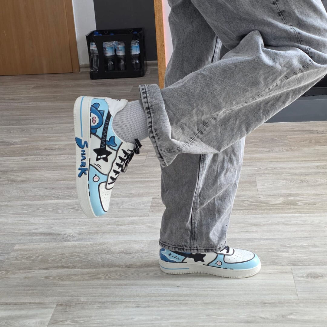 Hand Painted Bruce the Shark Casual White Shoes - Unisex - Image 10