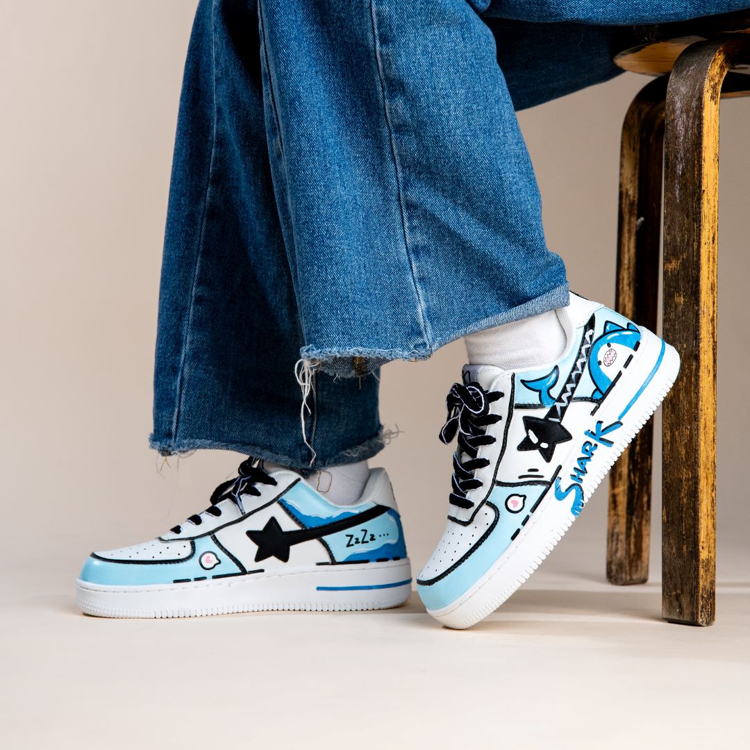 Hand Painted Bruce the Shark Casual White Shoes - Unisex - Image 7