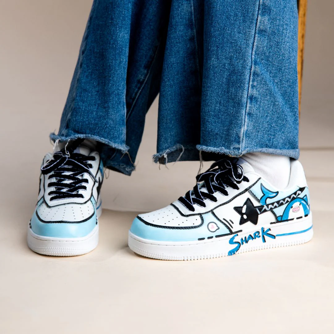 Hand Painted Bruce the Shark Casual White Shoes - Unisex - Image 9