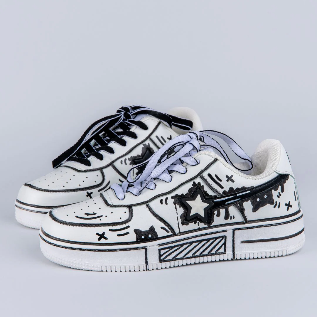 Hand Painted Bold Contrast Casual White Shoes - Unisex - Image 3