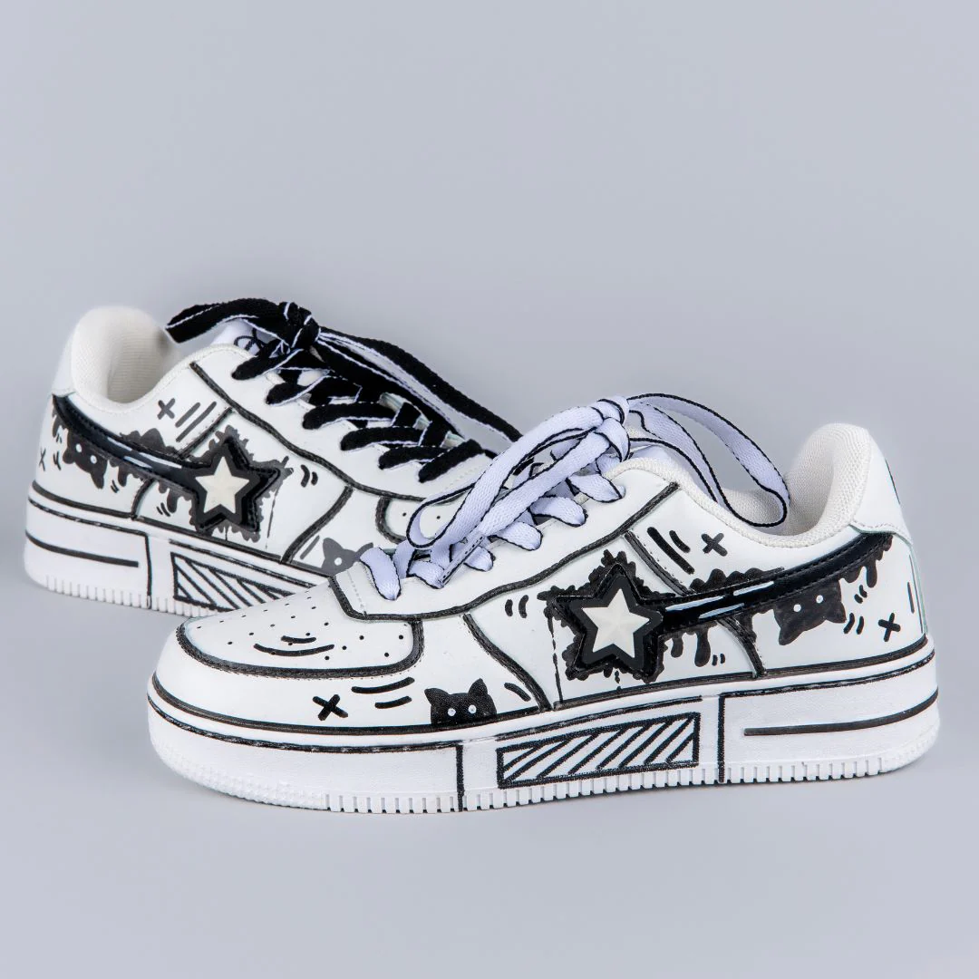 Hand Painted Bold Contrast Casual White Shoes - Unisex - Image 4