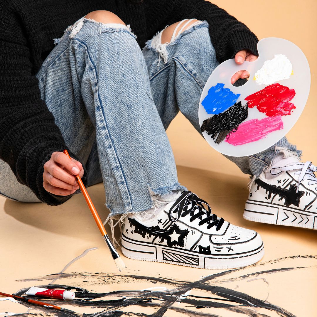 Hand Painted Bold Contrast Casual White Shoes - Unisex - Image 5