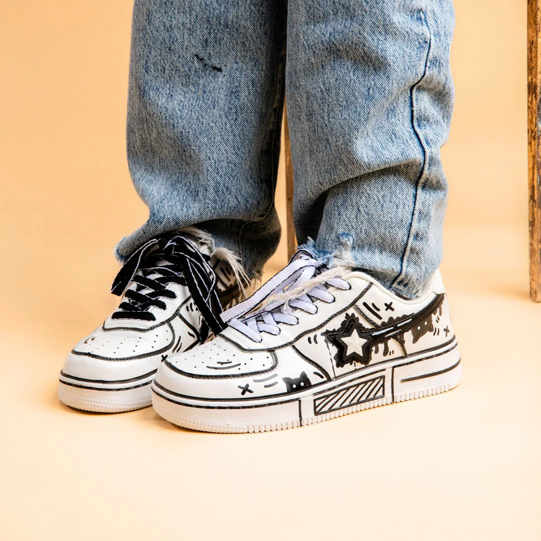 Hand Painted Bold Contrast Casual White Shoes - Unisex - Image 6