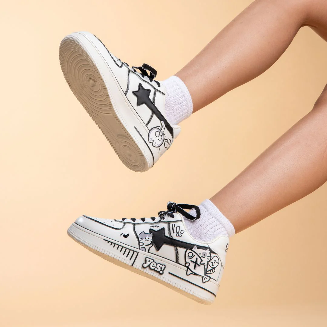 Hand Painted Kawaii Cat Casual White Shoes - Unisex - Image 8