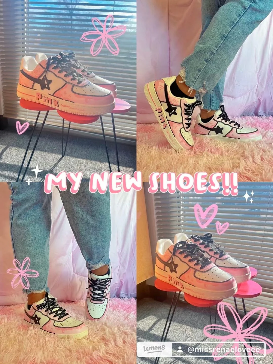 Hand Painted Pink Casual White Shoes - Unisex - Image 9