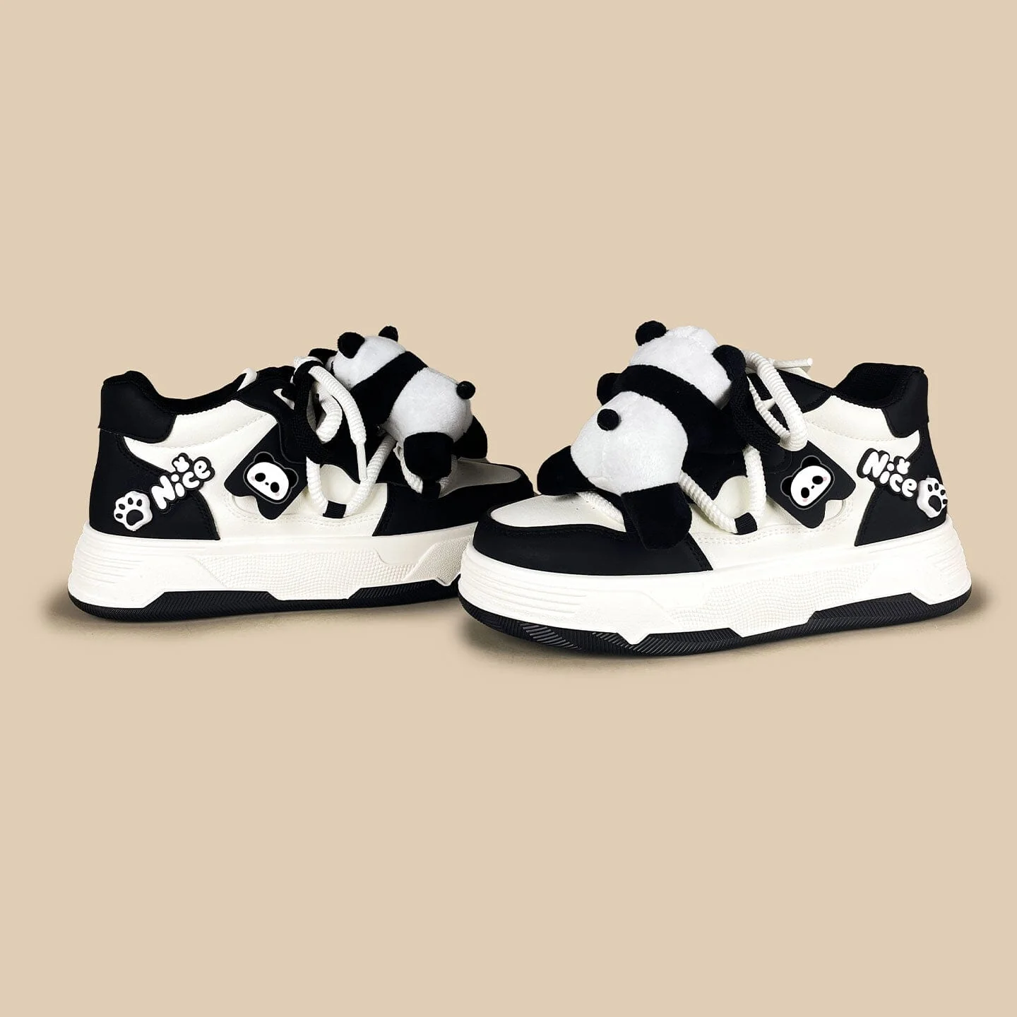 Happy Panda Plush Chunky Mid Top Shoes  – Women's - Image 4
