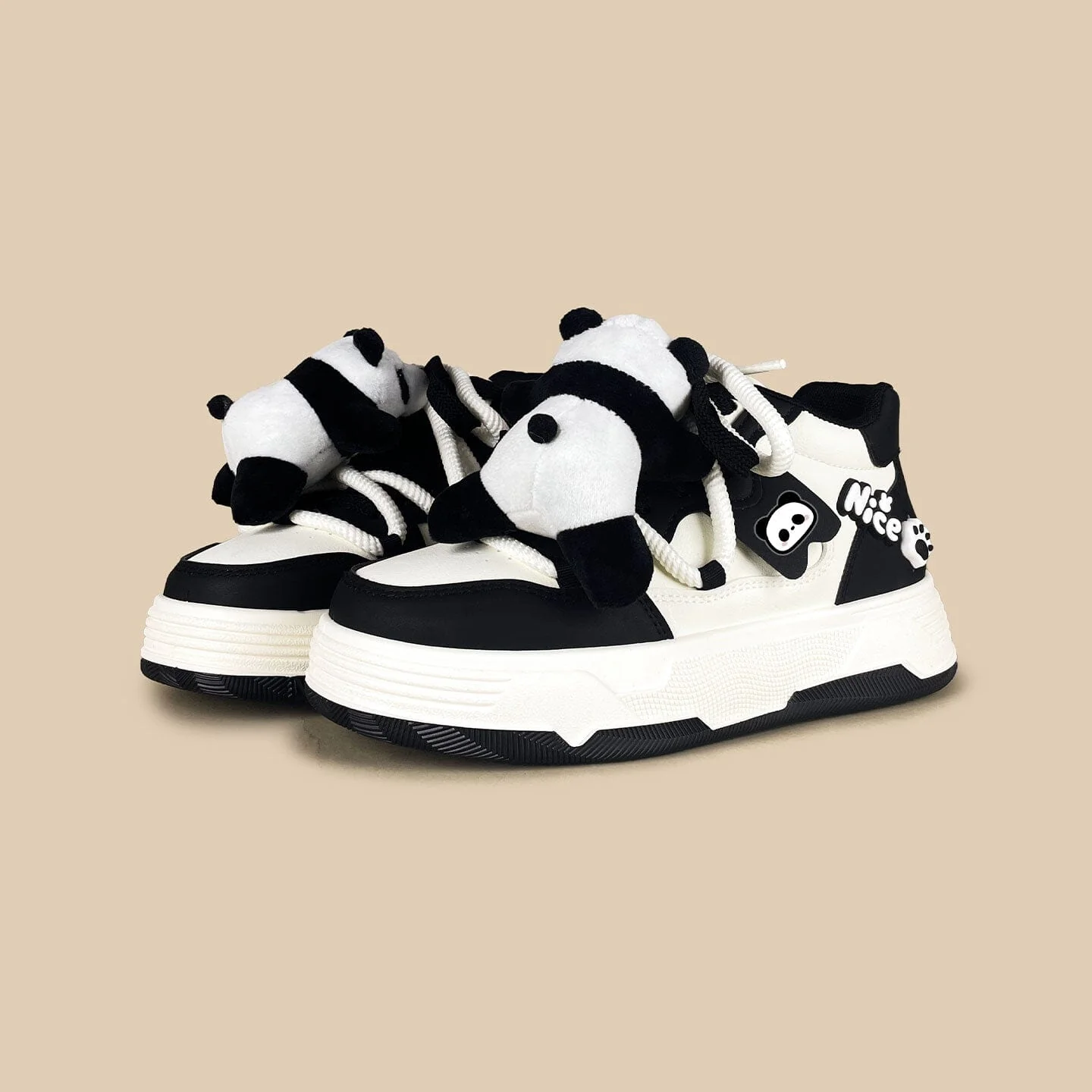 Happy Panda Plush Chunky Mid Top Shoes  – Women's - Image 5