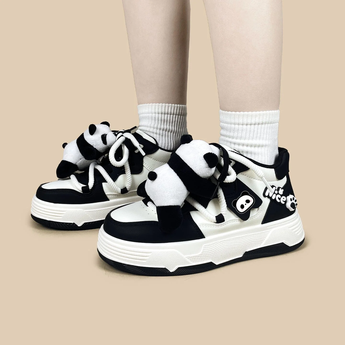 Happy Panda Plush Chunky Mid Top Shoes  – Women's - Image 8