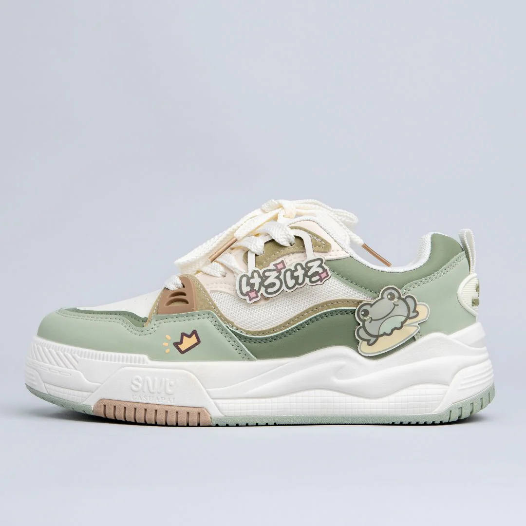 Kawaii Crown Frog Prince Casual Green Shoes - Women's