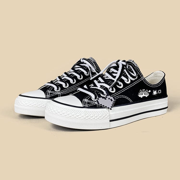 Kawaii Pixel Kitty Black Low Top Canvas Shoes - Unisex - Image 5