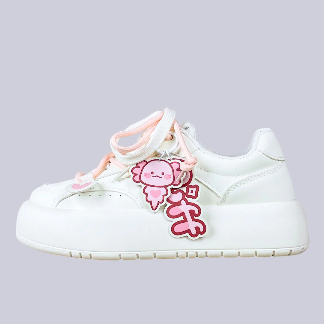 Kawaii Puff the Axolotl Pink Chunky Platform Sneakers - Women's