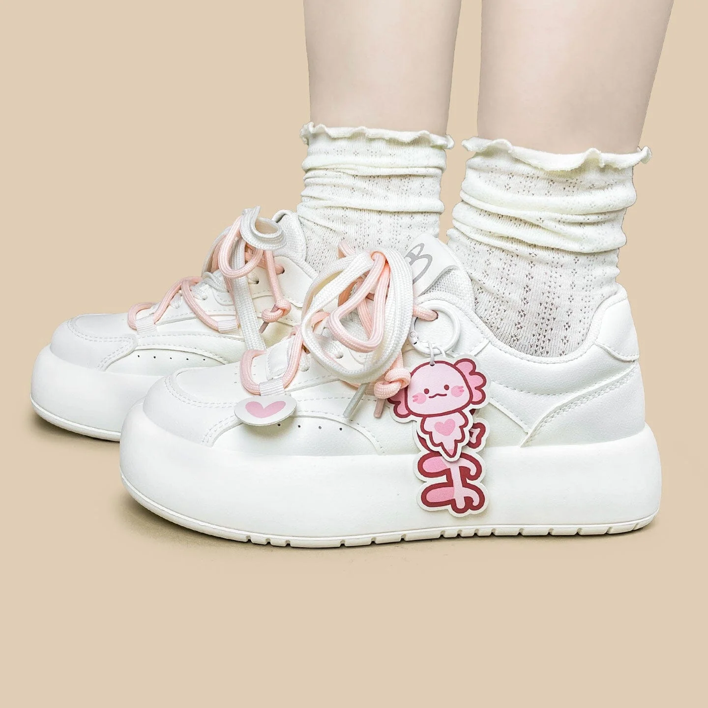 Kawaii Puff the Axolotl Pink Chunky Platform Sneakers - Women's - Image 10
