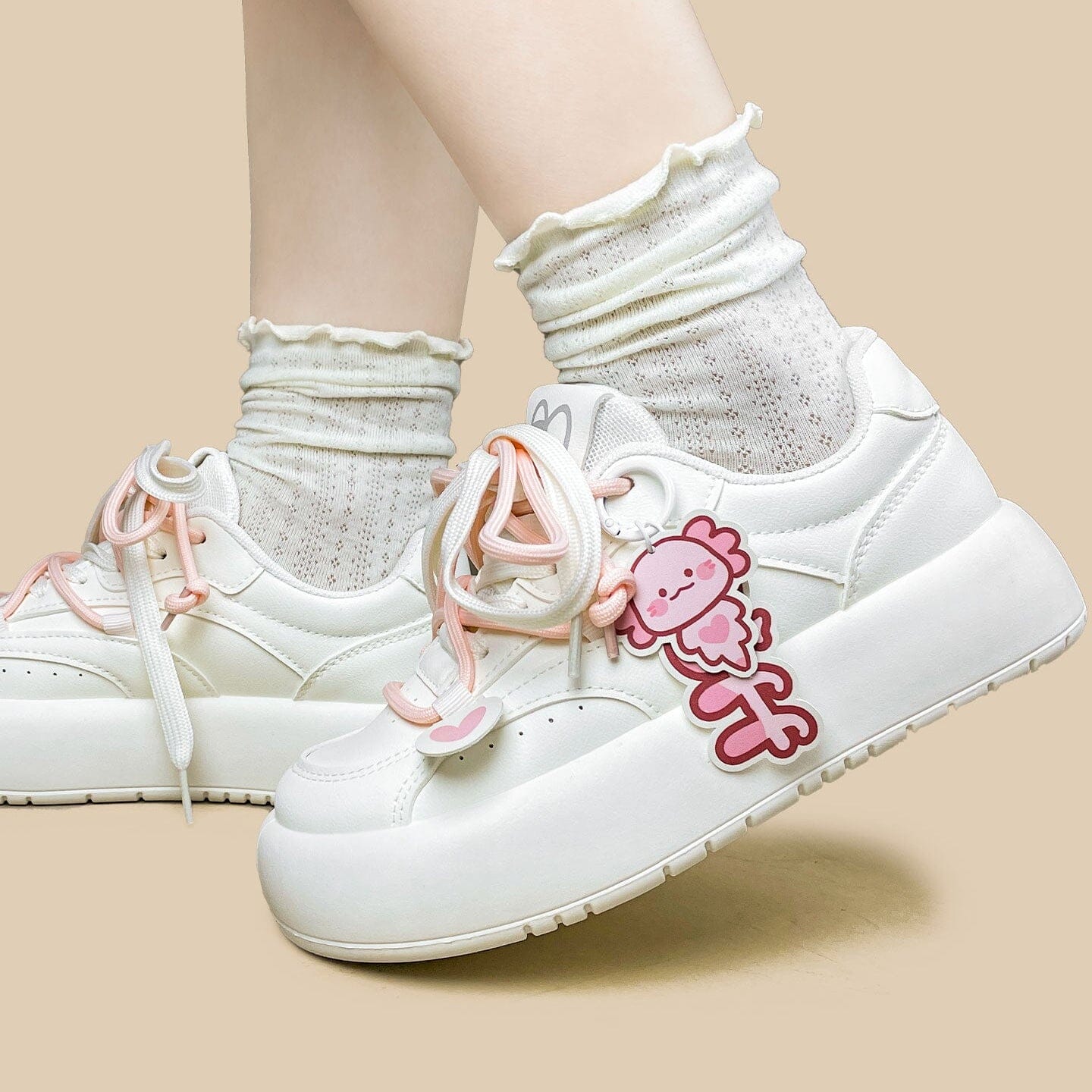 Kawaii Puff the Axolotl Pink Chunky Platform Sneakers - Women's - Image 8