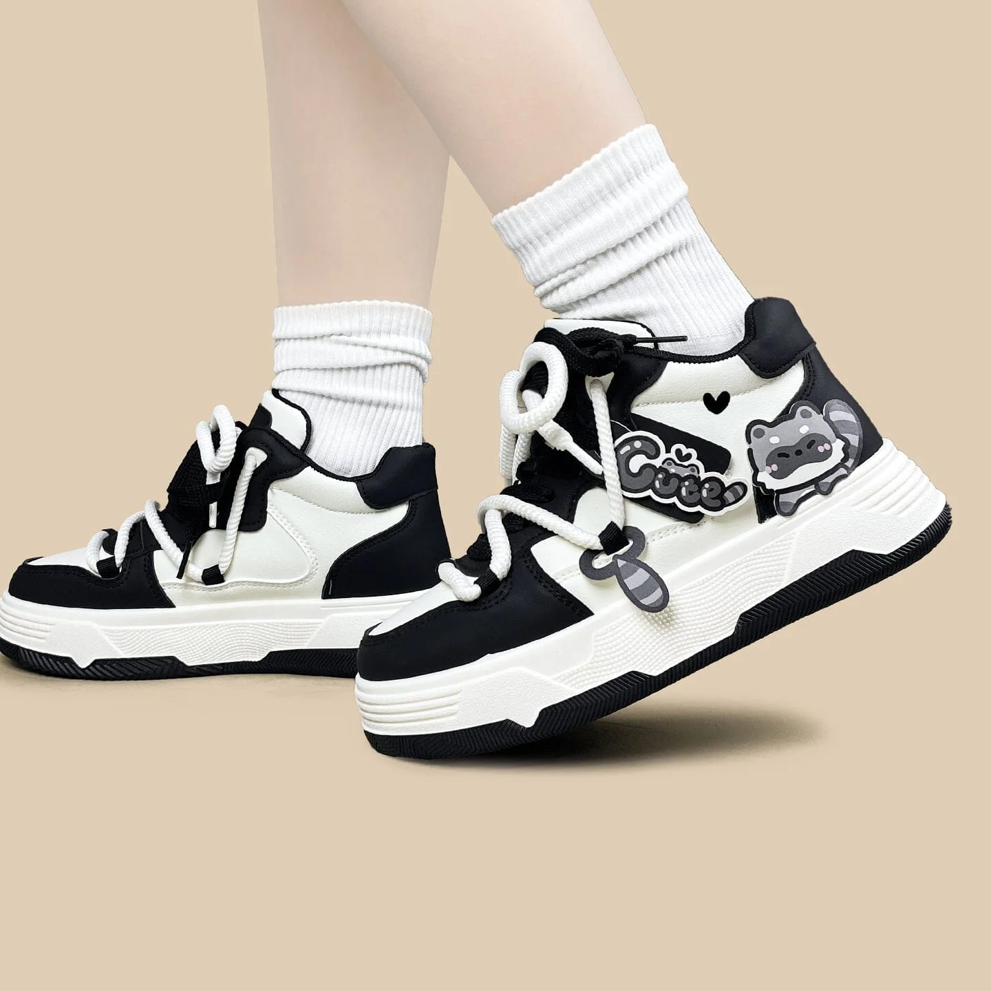 Kawaii Raccoon Chunky Mid Top Shoes - Women's - Image 6
