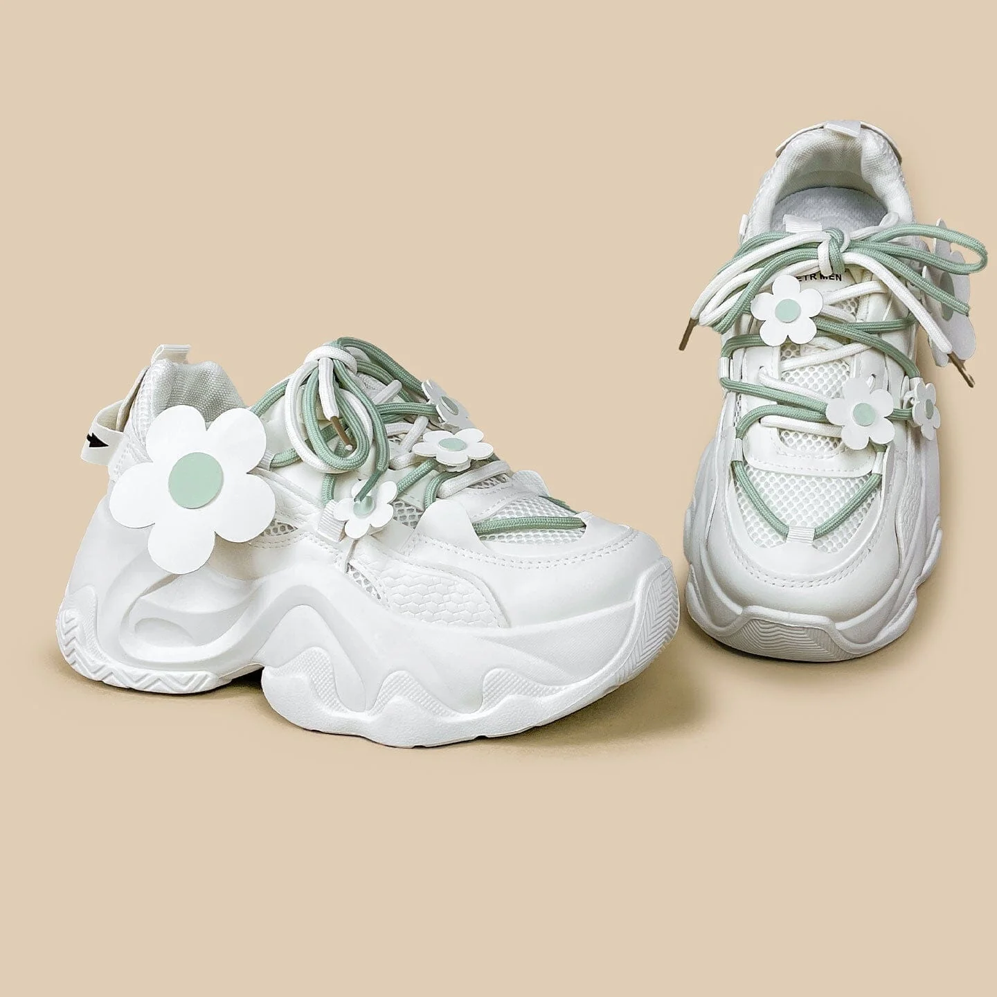 Matcha Green Daisy Flower Charm Chunky Sneakers – Unisex - Image 10