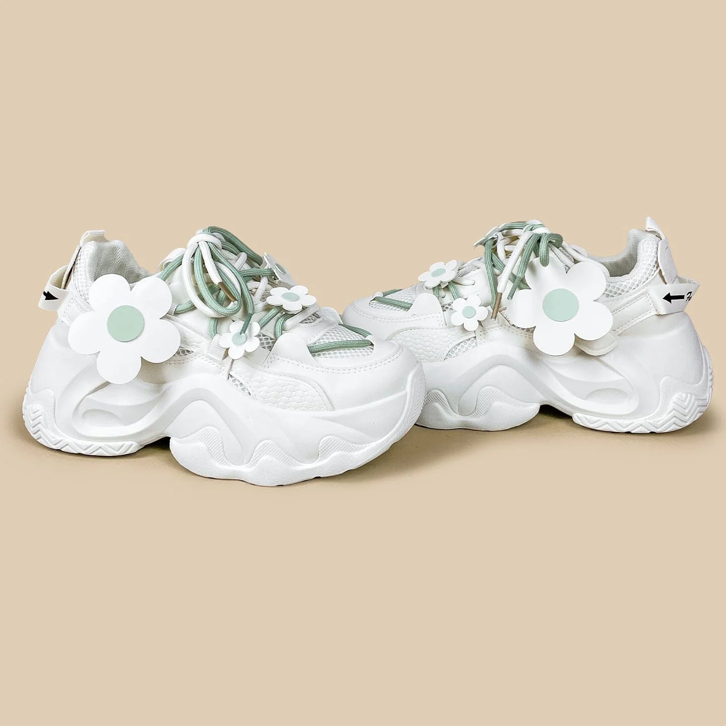 Matcha Green Daisy Flower Charm Chunky Sneakers – Unisex - Image 8