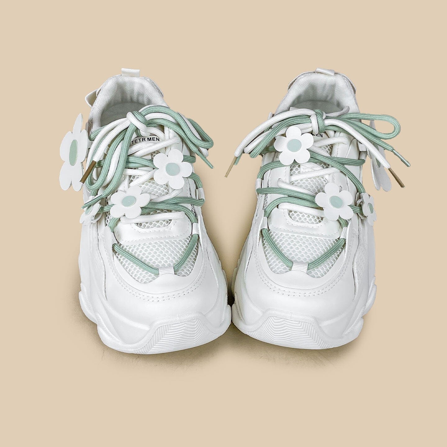 Matcha Green Daisy Flower Charm Chunky Sneakers – Unisex - Image 9