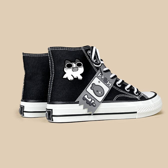 Neko Fish Bone Black High Top Canvas Shoes - Unisex - Image 4