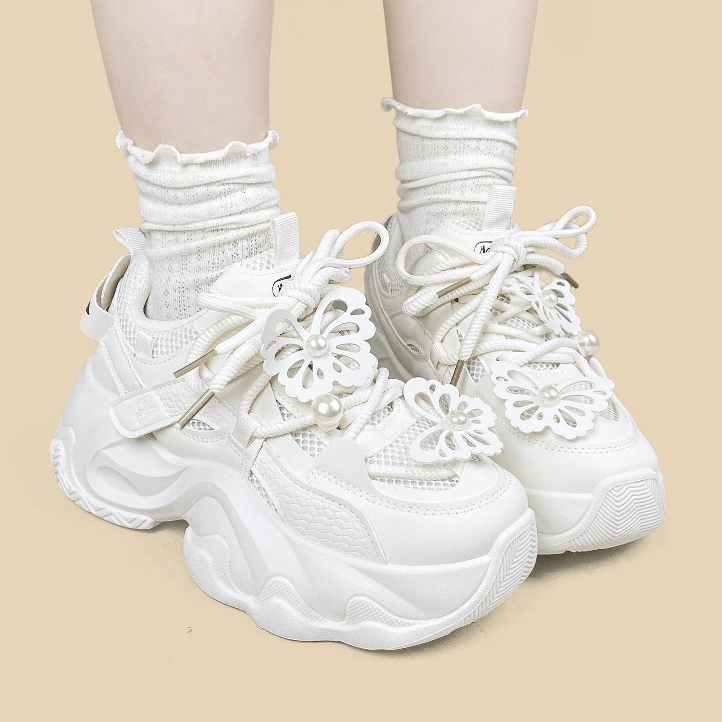 Pearl Butterfly Cloud Chunky Sneakers - Unisex - Image 5